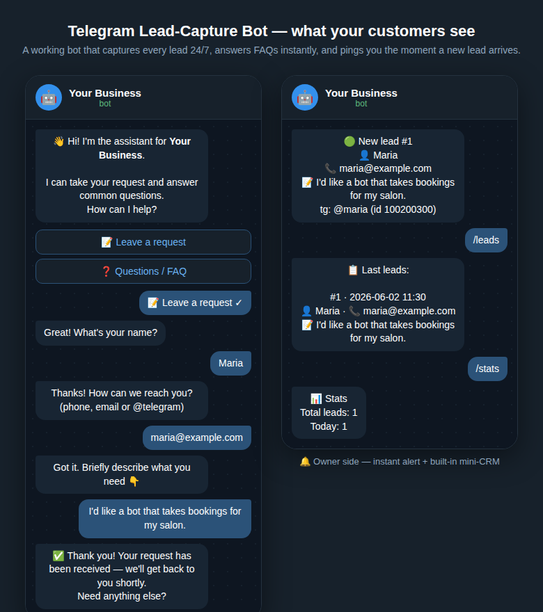 Telegram lead-capture bot demo